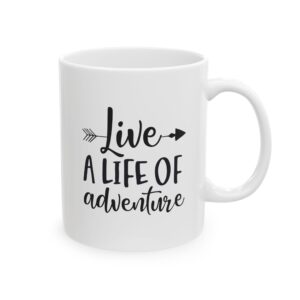 Ceramic Mug – “A Life of Adventure” Arrow Travel Coffee Cup (11oz/15oz)